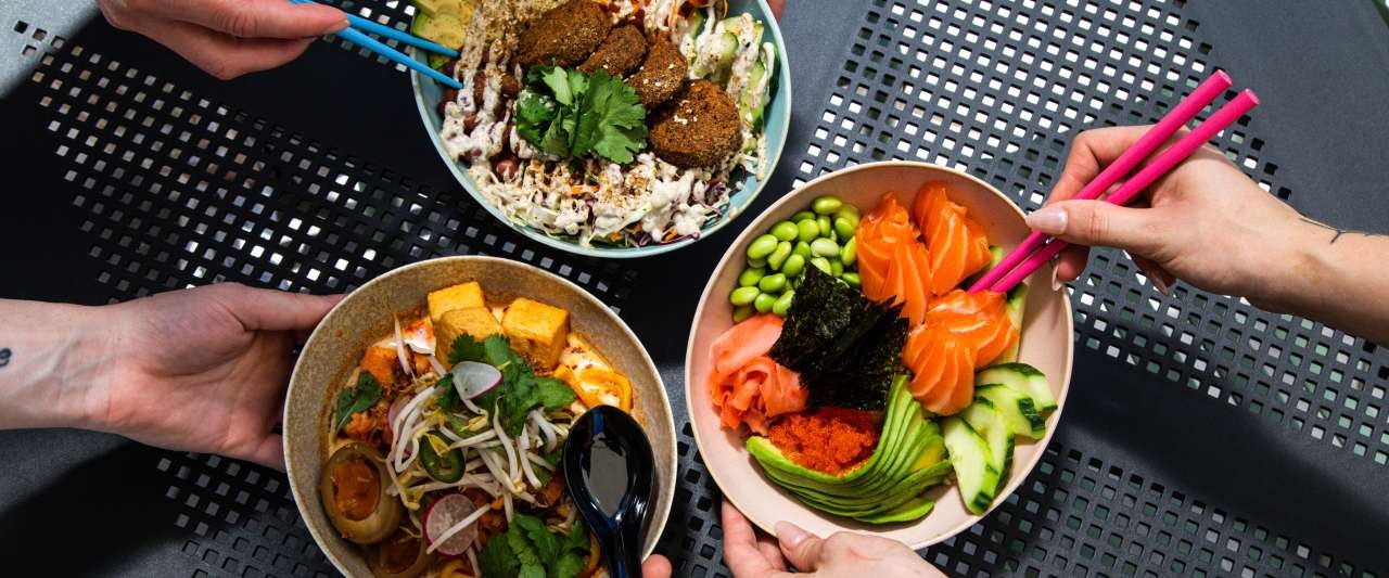 Overhead photo of delicious meals