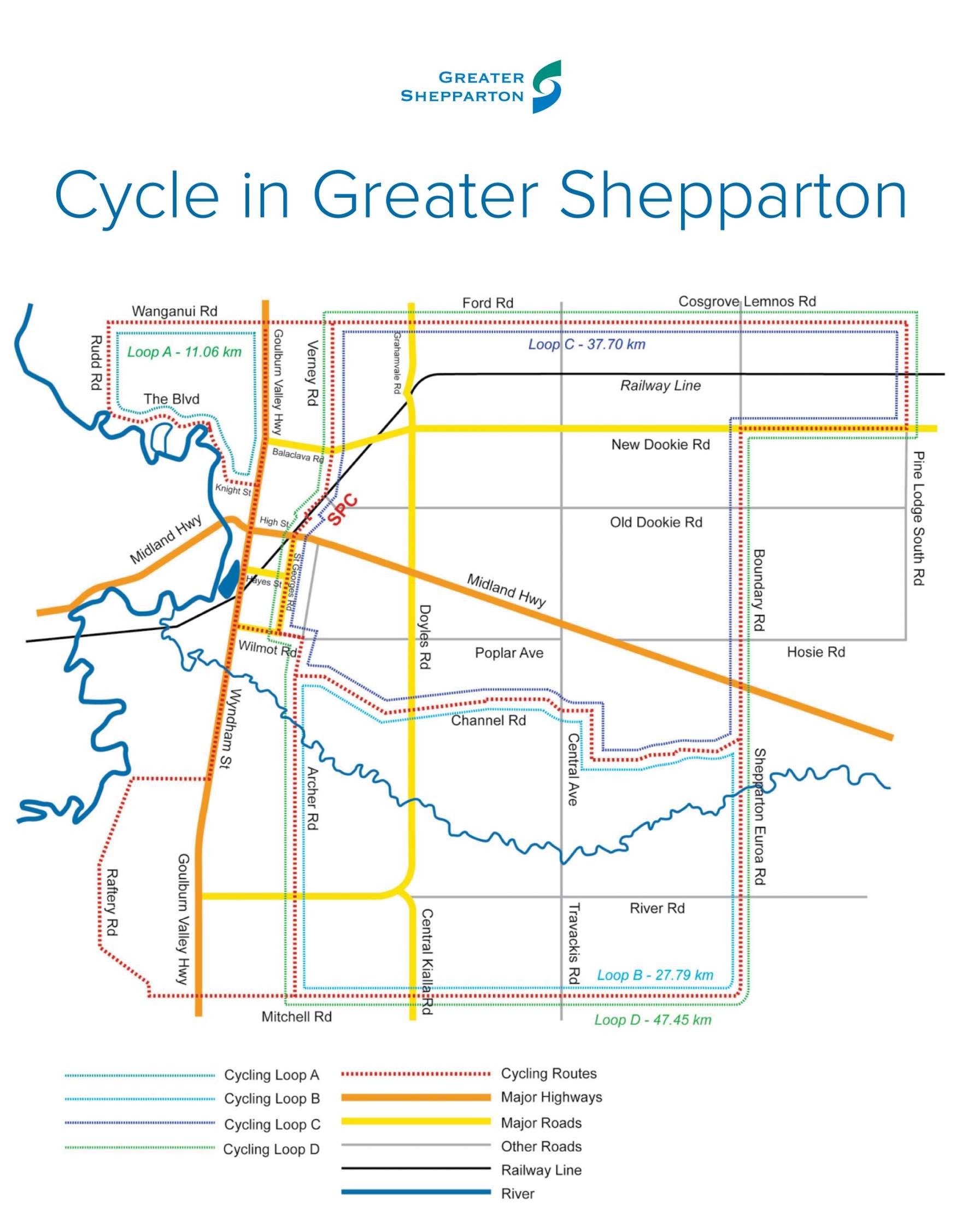 This map shows a number of training loops available in the Shepparton area.