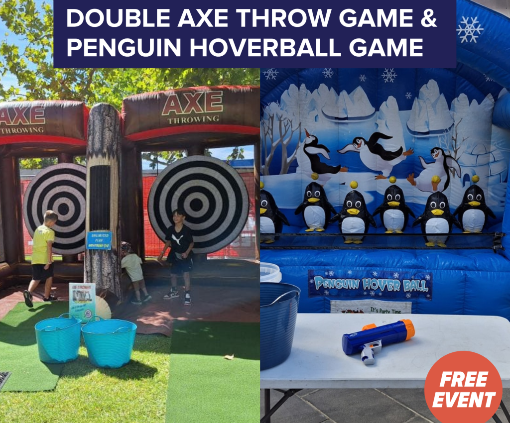 Cover image for event - Double Axe Throw Game & Penguin Hoverball Game
