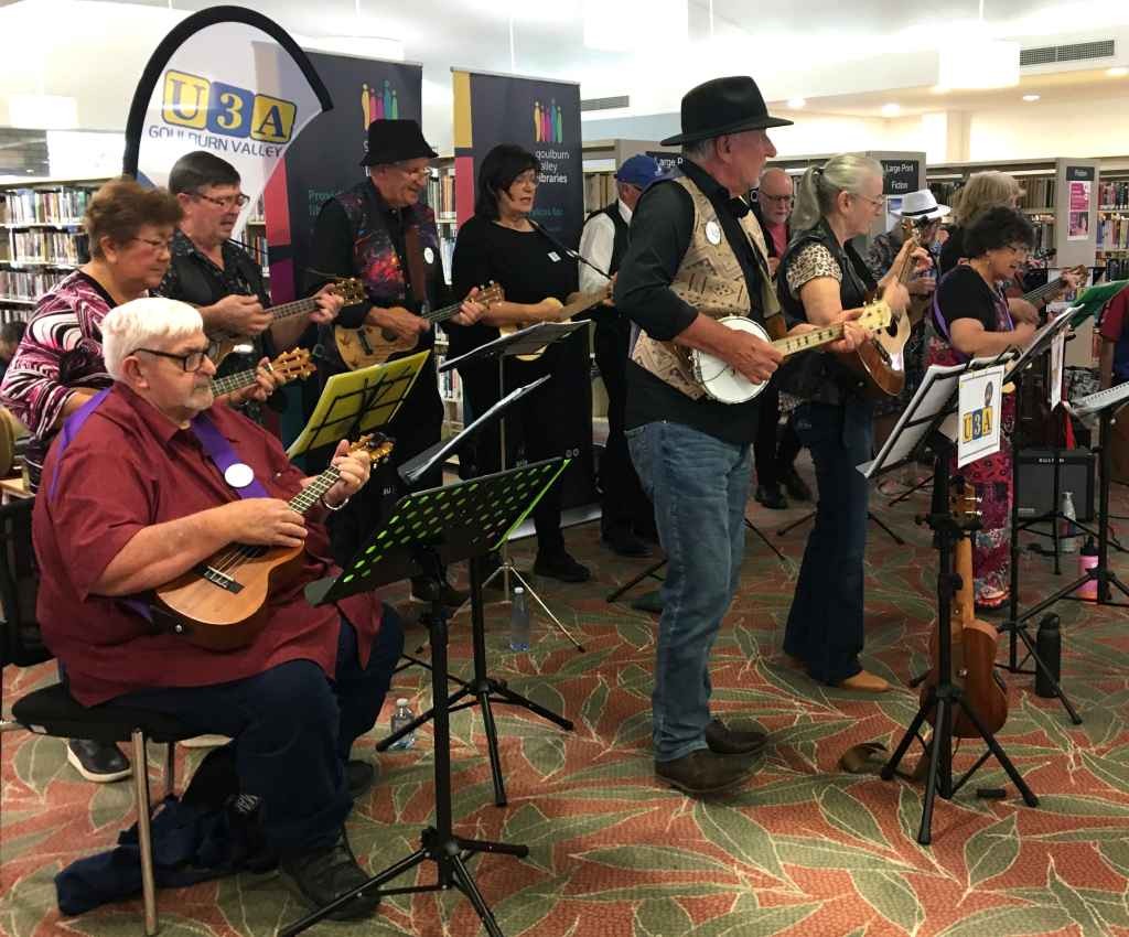Cover image for event - Victorian Seniors Festival - Uke3A Ukulele Show at Shepparton Library