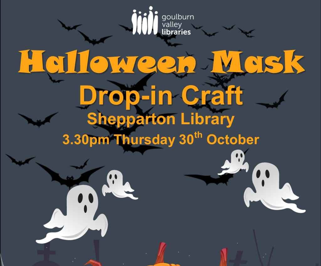 Cover image for event - Halloween Mask Drop-in Craft at Shepparton Library