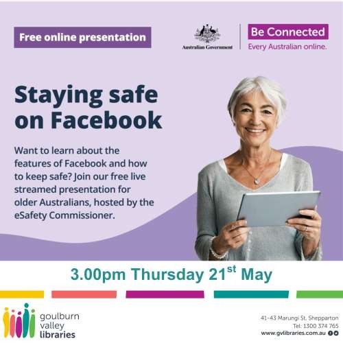 Cover image for event - BeConnected Presentation at Shepparton Library - Staying Safe on Facebook