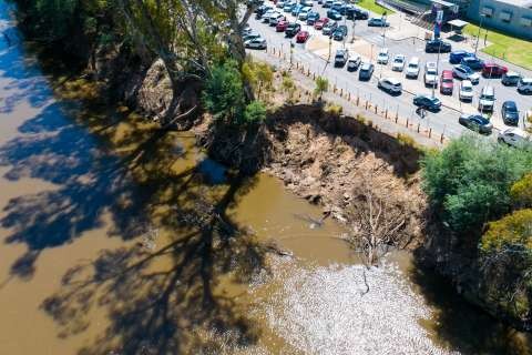 The area of riverbank opposite Aquamoves that will undergo stabilisation works throughout February and March 2024. 