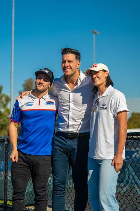 Hayden Fletcher Councillor Shane Sali and Saya Sakaibara