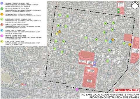 Map showing proposed construction locations and timeframes.